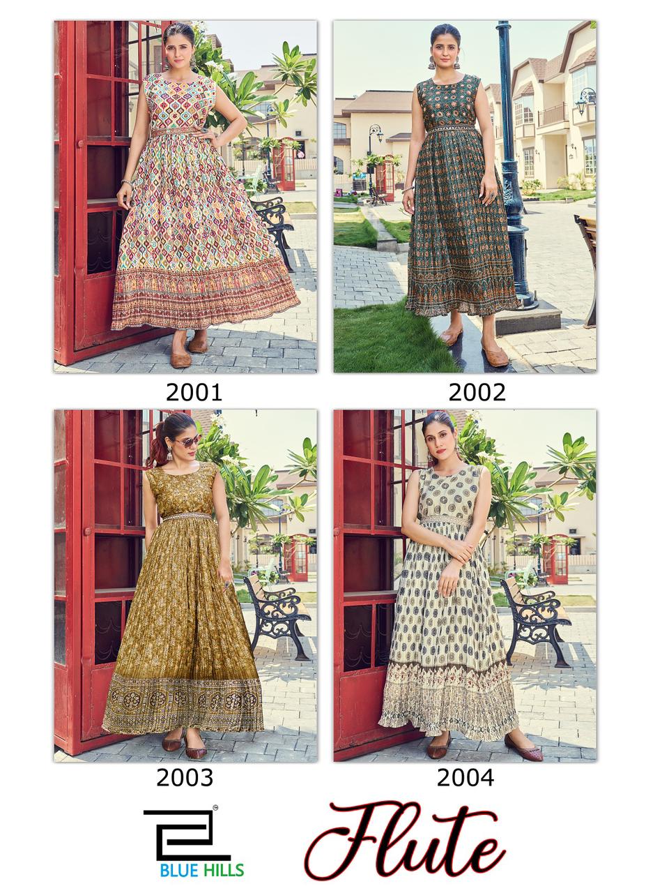 Blue Hills Flute Printed Long Anarkali Kurtis Catalog
